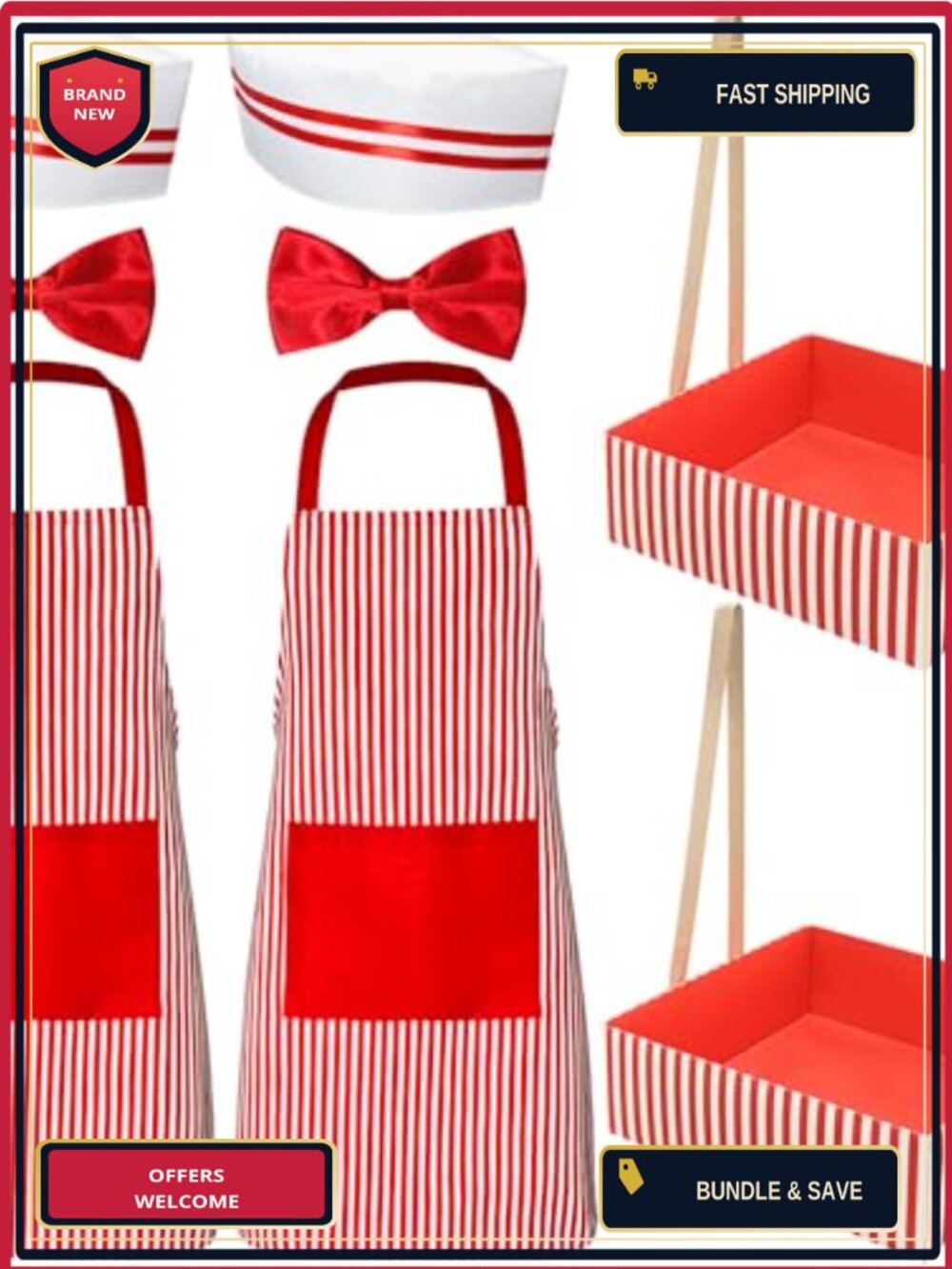 Couples Halloween Costume Set Apron Bow Tie Hat Snack Tray Cosplay
